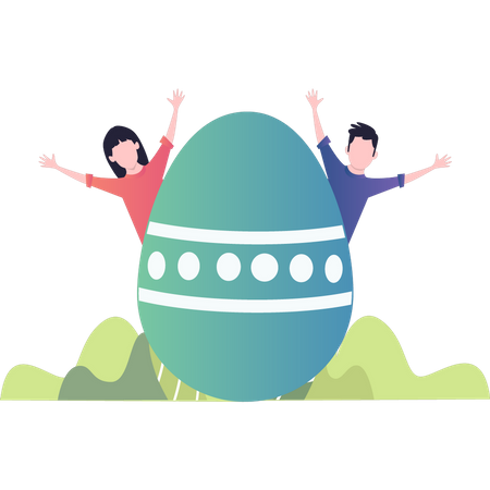 Boy and girl playing with Easter egg  Illustration