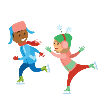 Boy and girl playing with snow  Illustration