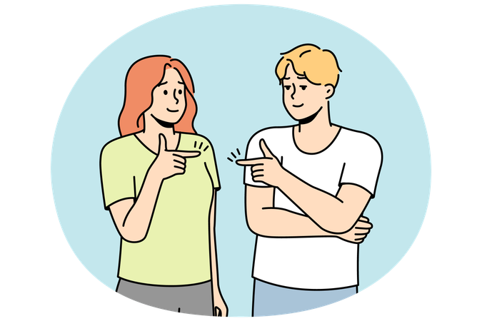男の子と女の子がお互いに指をさす  イラスト