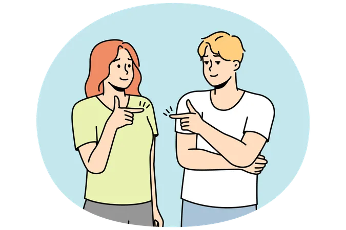 男の子と女の子がお互いに指をさす  イラスト