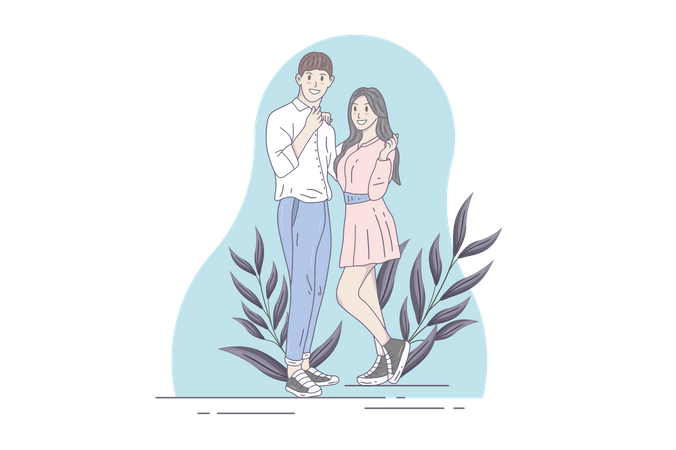 Boy and girl pose together  Illustration