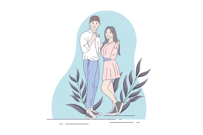 Boy and girl pose together  Illustration
