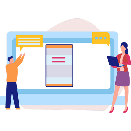 Boy and girl presenting online chat  Illustration