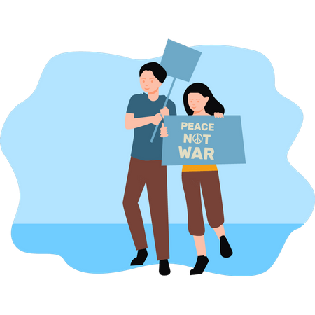 Boy and girl protesting for peace Illustration