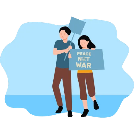 Boy and girl protesting for peace Illustration