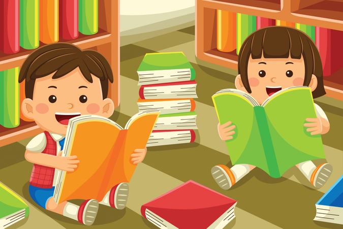 Boy and girl reading book Illustration