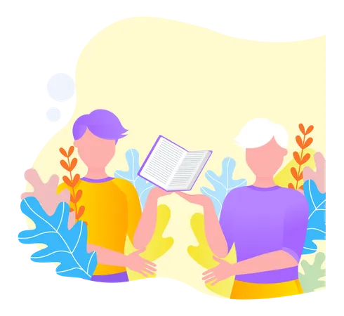 Boy and girl reading book  Illustration