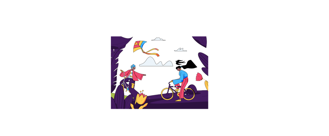 Boy and girl riding cycle in outside  Illustration