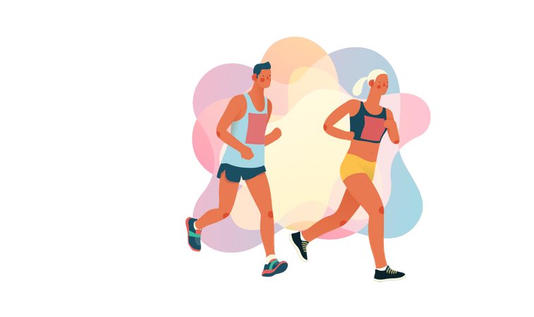 Boy and girl running in race  Illustration