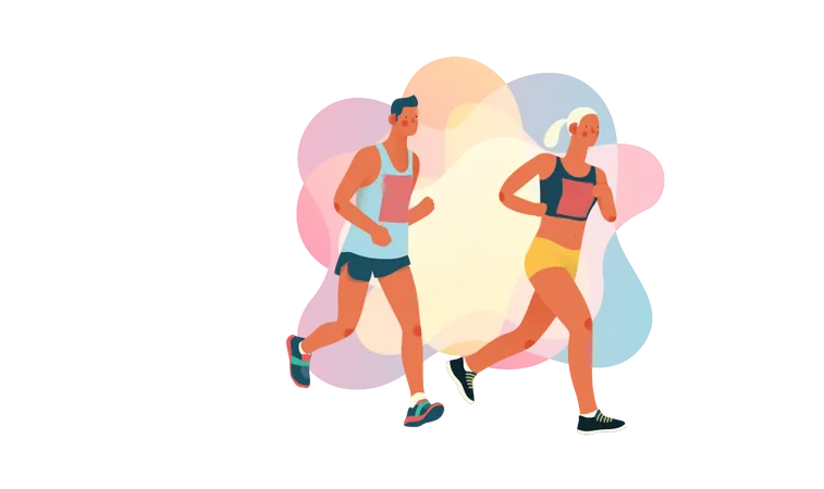 Boy and girl running in race  Illustration