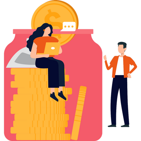 Boy and girl saving money  Illustration