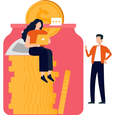 Boy and girl saving money  Illustration