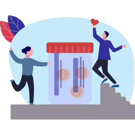 Boy And Girl Saving Money  Illustration