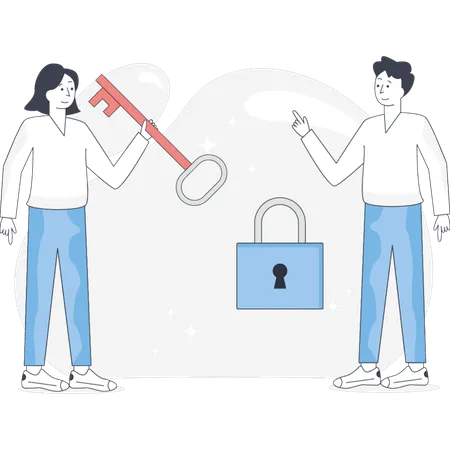 Boy And Girl Secure Cryptography Illustration