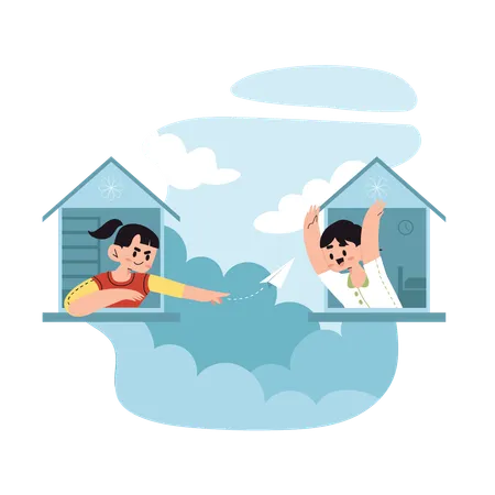 Boy and girl sending message  Illustration