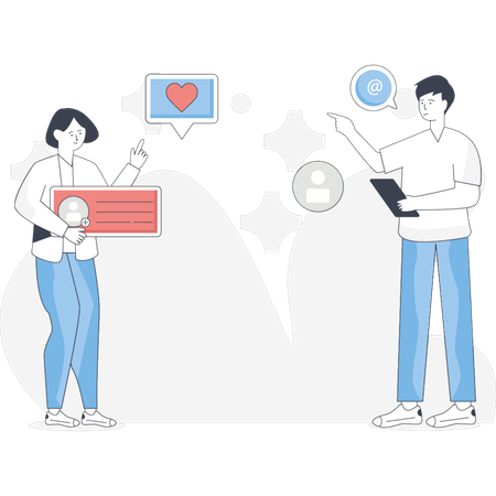 Boy and girl setting social media profile picture  Illustration