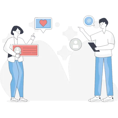 Boy and girl setting social media profile picture  Illustration