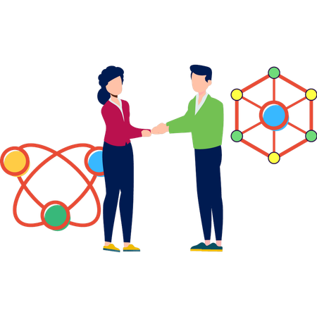 Boy and girl shaking hands  Illustration