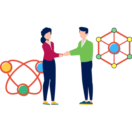 Boy and girl shaking hands  Illustration