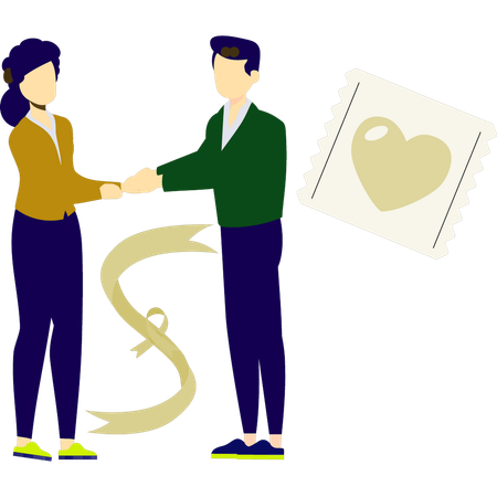 Boy and girl share aids protection  Illustration