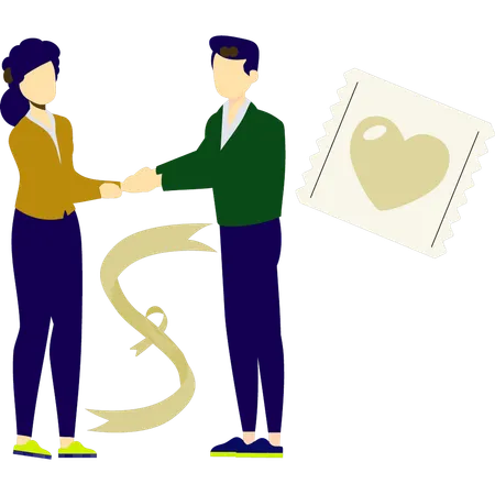 Boy and girl share aids protection  Illustration