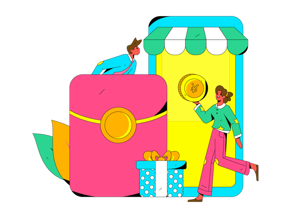 Boy and girl shopping online  Illustration