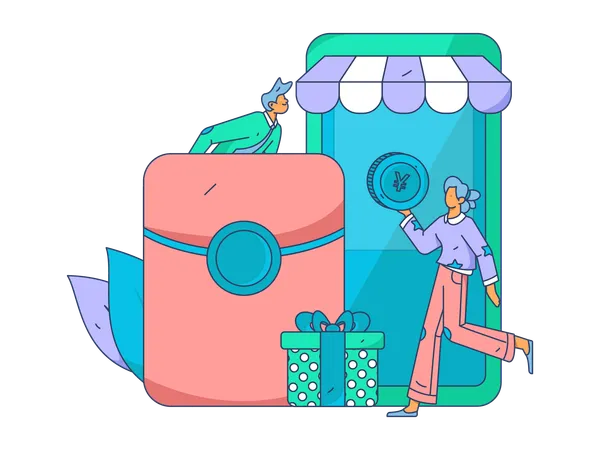 Boy and girl shopping online  Illustration