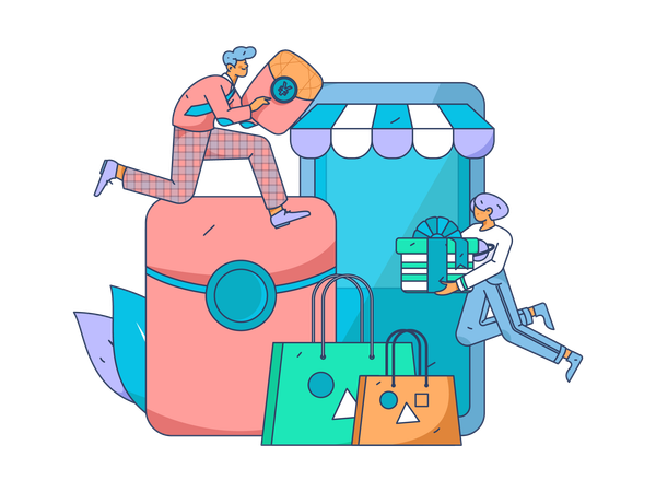 Boy and girl shopping online  Illustration