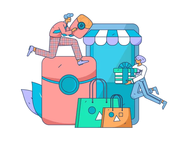 Boy and girl shopping online  Illustration