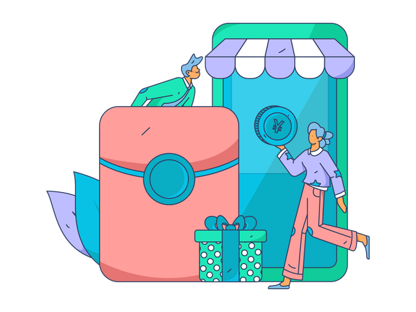 Boy and girl shopping online  Illustration