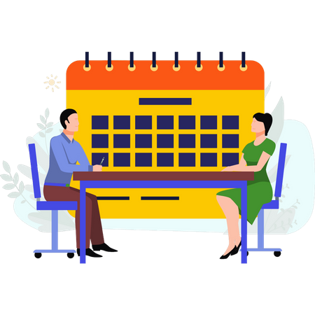 Boy and girl sitting for meeting Illustration