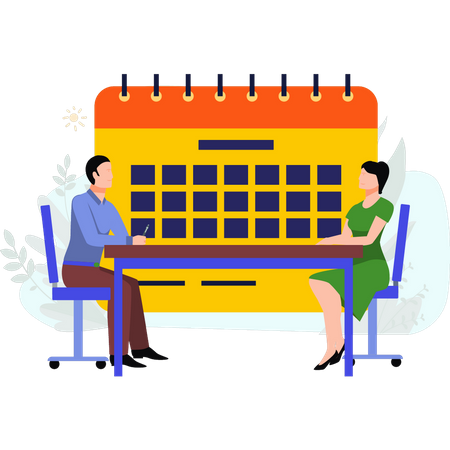 Boy and girl sitting for meeting  Illustration