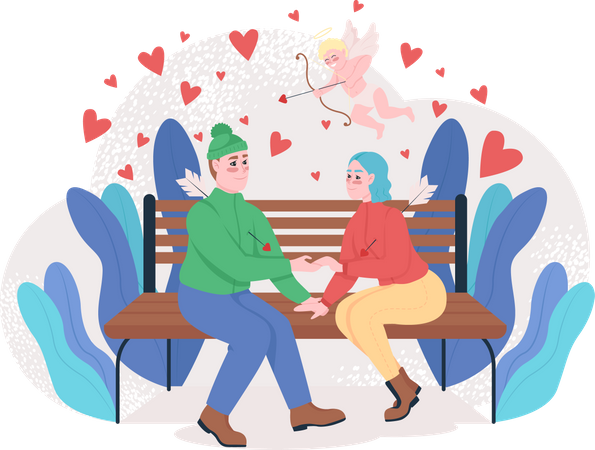 Boy and girl sitting in park  Illustration