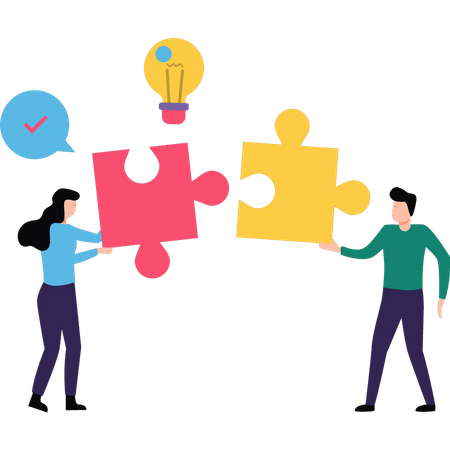 Boy and girl solving puzzle  Illustration