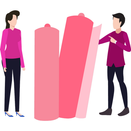 Boy and girl standing with craft roll  Illustration