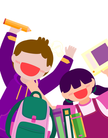 Boy and girl student with school bag Illustration