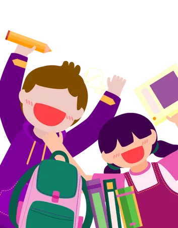 Boy and girl student with school bag  Illustration