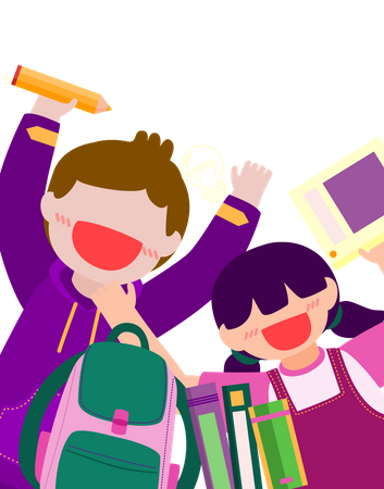 Boy and girl student with school bag  Illustration