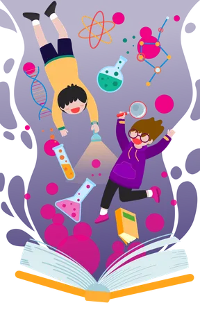 Boy and girl studying chemistry Illustration