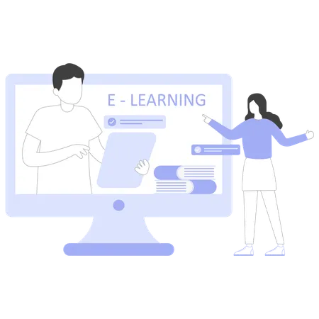 Boy and girl taking Virtual Training  Illustration