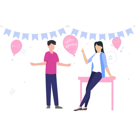 Boy and girl talking about birthday  Illustration