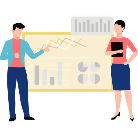 Boy and girl talking about business graph  Illustration