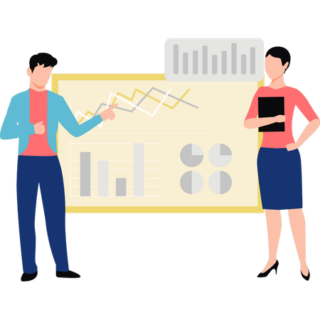 Boy and girl talking about business graph  Illustration