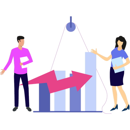Boy and girl talking about business graph scaling  Illustration
