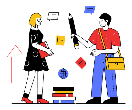 Boy and girl talking about educational process Illustration