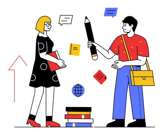Boy and girl talking about educational process Illustration