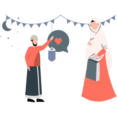 Boy and girl talking about eid shopping  Illustration