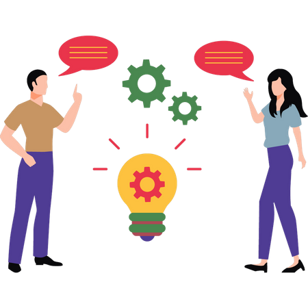 Boy and girl talking about idea management  Illustration