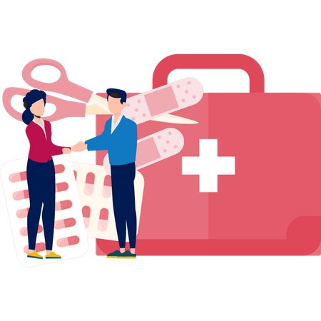 Boy And Girl Talking About Medical Kit  イラスト