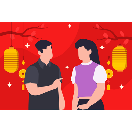 Boy and girl talking about new year  Illustration